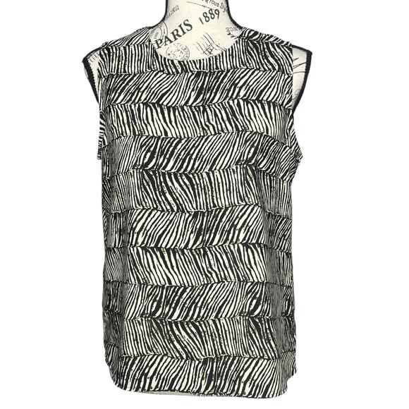 Notations MEDIUM Zebra Print Paint Splatter Stripe Detail Keyhole Back Blouse - Picture 1 of 13